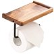 thumbnail image 1 of Portarrollos de papel higiénico con estante, Portarrollos de papel higiénico para baño montado en la pared con bandeja de madera, práctico portarollos para cocina y baño, 1 of 5