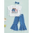 thumbnail image 2 of Bagilaanoe 2Pcs Kids Girl Independence Day Set Letter Star Stripe Print Short Sleeve Tassel T-shirt Tops+Flared Trousers 18M-6Y, 2 of 9