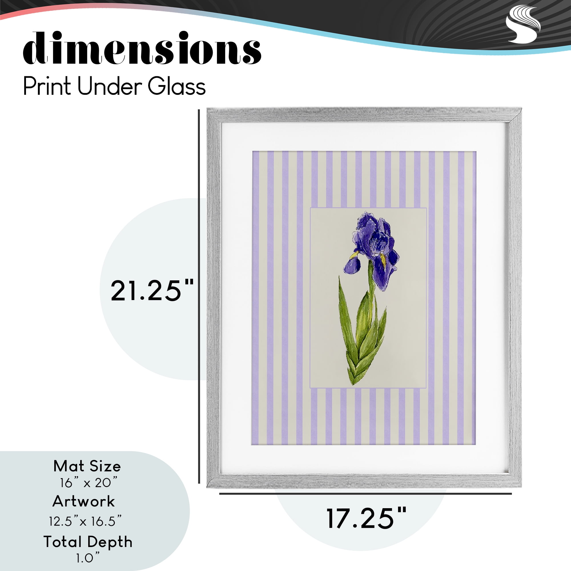 Purple Stripe Iris Gray Framed Print Under Glass, design by Lisa Wehmeyer