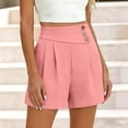 thumbnail image 5 of Bloomae Casual Shorts for Women Dressy Wide Leg Short Pants Summer Button Elastic High Waist Pleated Shorts Loose Lounge Work Business Bottoms with Pockets, 5 of 9