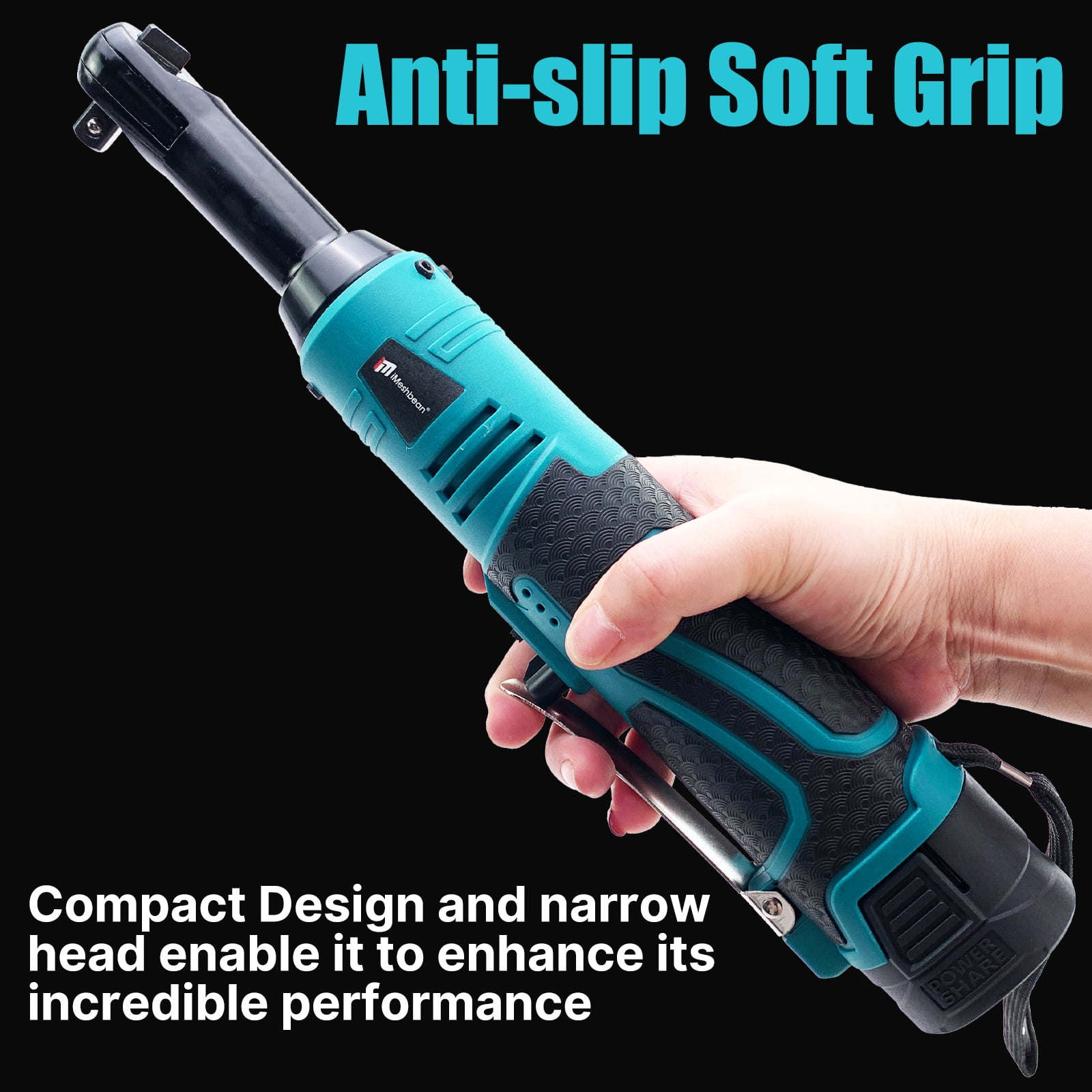 iMeshbean 18V Extended Cordless Ratchet Wrench 1/4 & 3/8" 59 ft-lbs (80 N.m) Electric Impact Wrench 550RPM 2 Battery