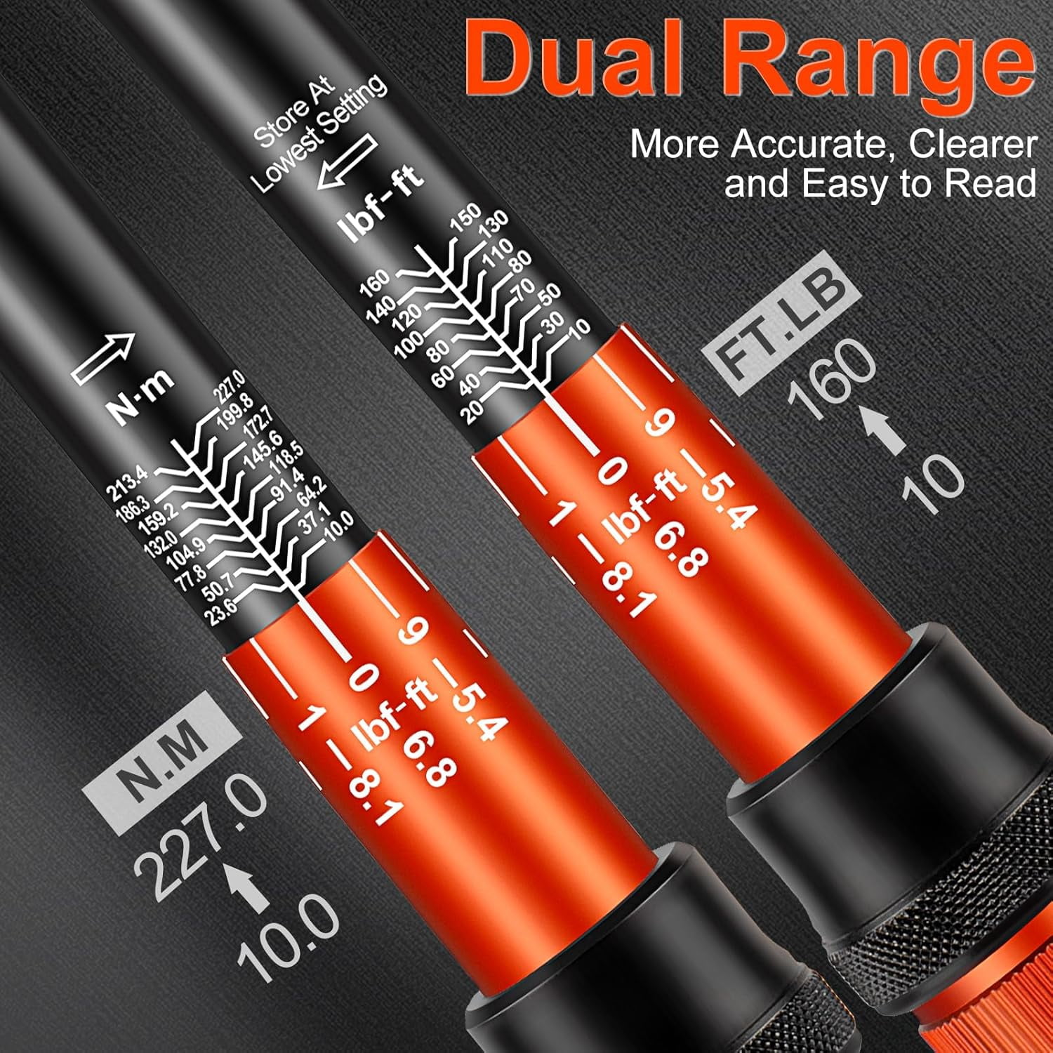 MATEWORK 1/2 Drive Torque Wrench, 10-160 ft.lb (10-227 Nm), High-Precision Dual-Direction Click Wrench with ±3% Accuracy,72-Tooth Ratchet Design for Lug Nuts,Wheels,Tires,and Car Repairs