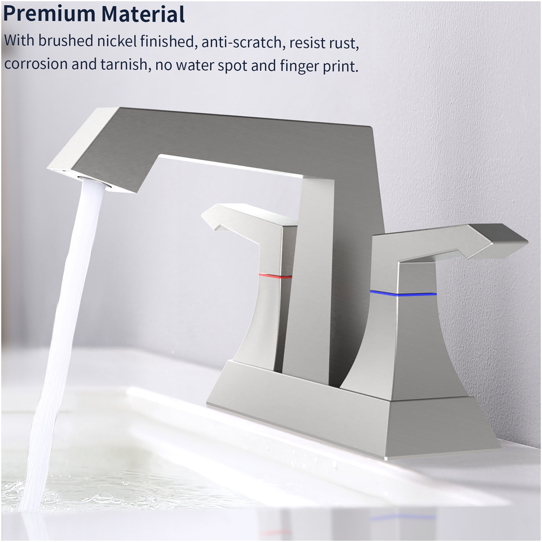 JERFIT Modern 2-Handle Bathroom Sink Faucet with Drain Kit, Brushed Nickel Finish, Deck Mount 3-Hole Centerset for Vanity
