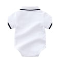 thumbnail image 3 of Newborn Infant Unisex Baby Boy Girl Collar Button Solid Romper Bodysuit One Piece Jumpsuit Outfits Clothes,Short Sleeve Cute Office Shirt for Toddler Boy 0-12 Months Black, 3 of 7