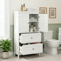 Ktaxon Bathroom Floor Storage Cabinet, Freestanding Cabinet with 2 Doors 2 Drawers, Adjustable Shelves, White