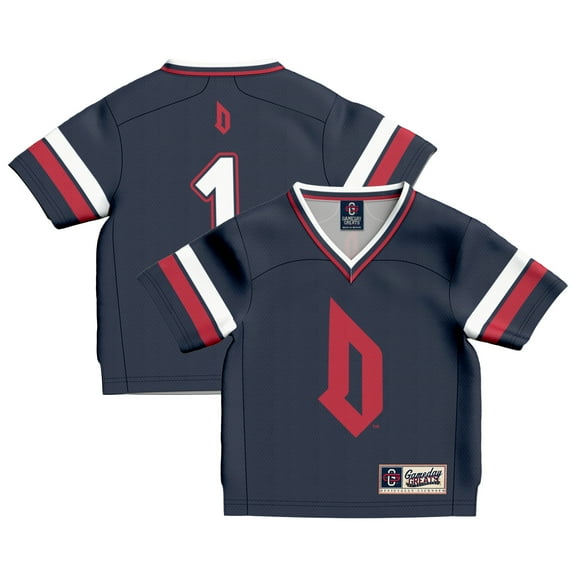 Toddler GameDay Greats #1 Blue Duquesne Dukes Collegiate Football Fashion Jersey