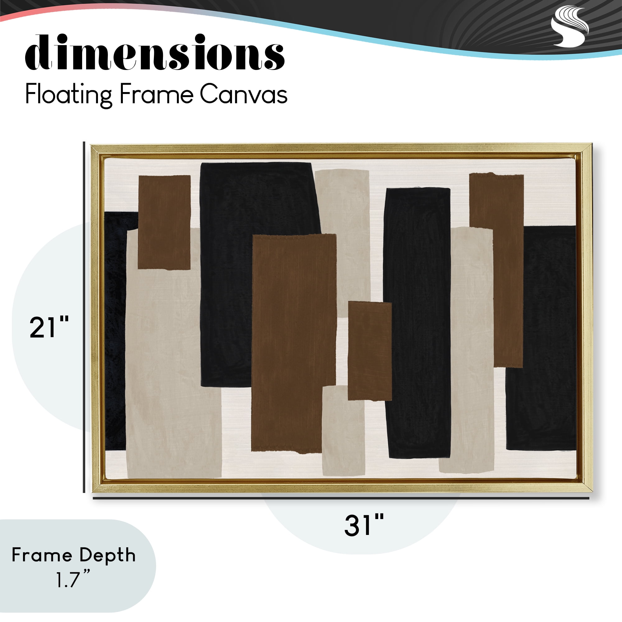Stupell Industries Minimal Vertical Blocks in Earth Tones Gold Framed Floater Canvas Wall Art, design by Janet Tava