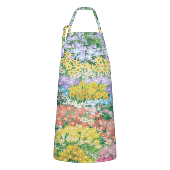 Pioneer Flower Floral Print Pattern Apron-Garden Aprons for Women with Pockets-Cotton Linen Waterproof Kitchen Cooking Gardening Aprons Adjustable for Kitchen,Cooking,BBQ and Salon 33x27 Inch