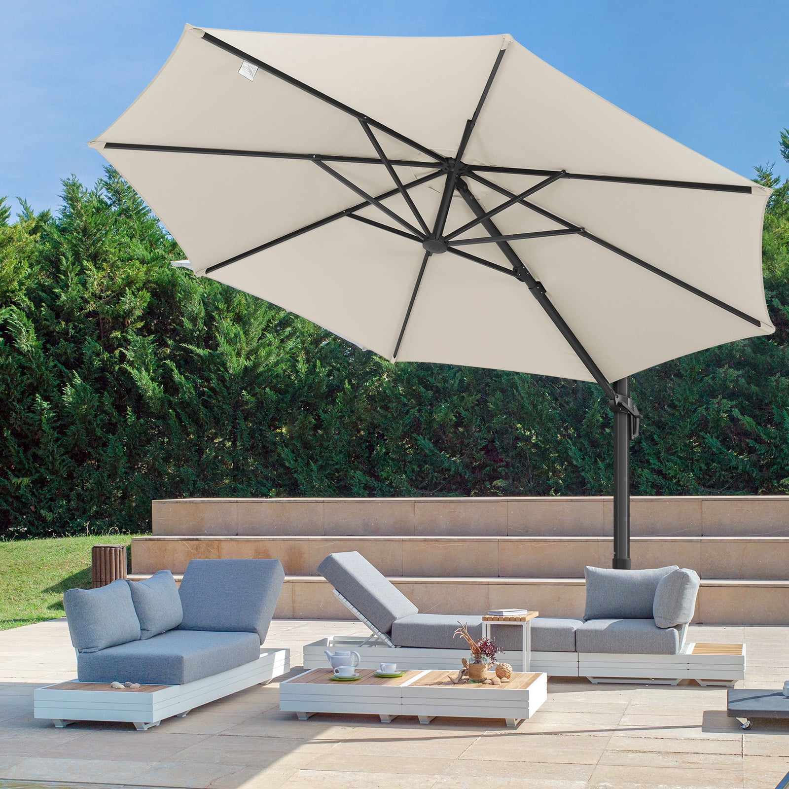 COBIZI 10ft Offset Hanging Market Patio Umbrella with Easy Tilt Adjustment, Outdoor Cantilever Round Umbrella Aluminum Umbrella with 360-degree Rotation for Garden Deck Pool Patio, Beige