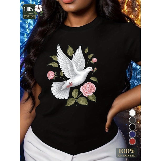 Graphic Print Crew Neck T-Shirt, Casual Short Sleeve Top For Spring & Summer, Women's Clothing