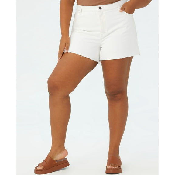 Plus Size Trendy High Rise Denim Shorts White heaven 20W