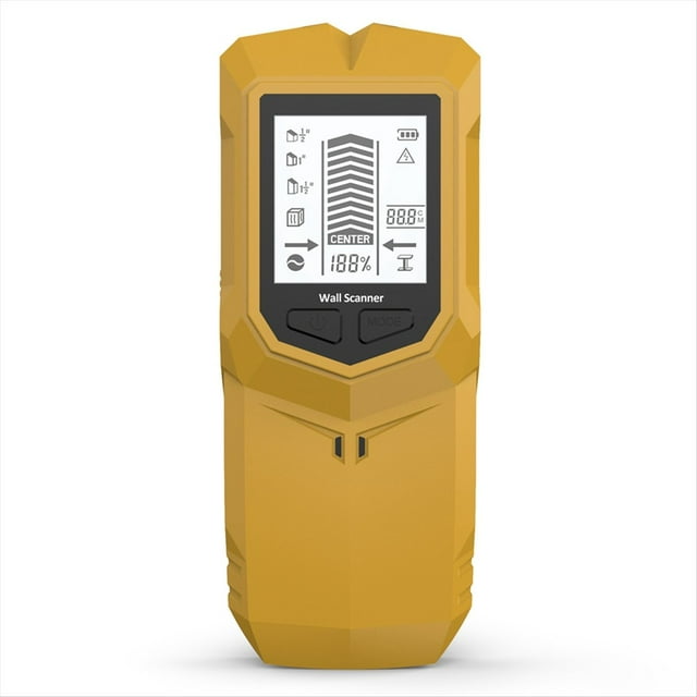 Detector de Metales de Pared 6 en 1, Detector de de Madera, Detección de Cables con Tensión, Escáner de Pared, Detector de Cajas Eléctricas, Color Amarillo.