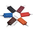 thumbnail image 2 of Funda de cuero para llave de coche, llavero con cartera, anillo con 6 ganchos, cierre a presión, color azul, 2 of 5