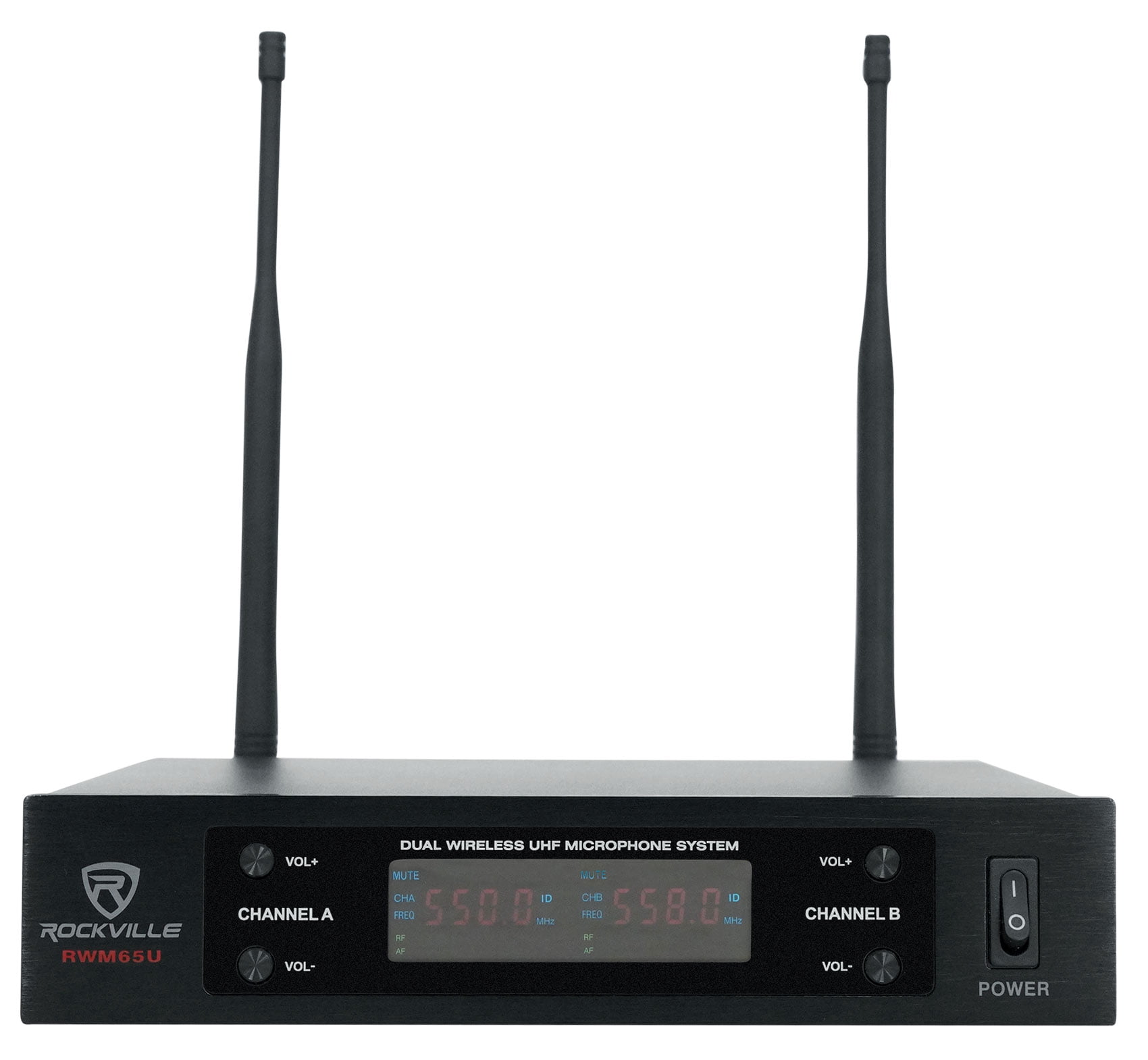Rockville RWM65U Dual UHF 15 Channel Metal Handheld Wireless Microphone System