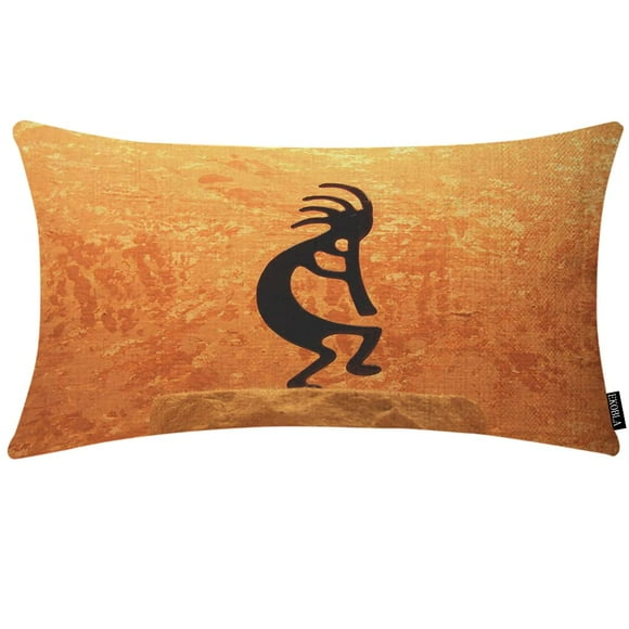 EKOBLA Kokopelli Home Decorative Rectangle Pillow Cases American Native Style Grunge Orange Waist Lumbar Cotton Linen Throw Pillow Covers Cushion Case Rectangle Oblong 12x20 Inches, Men Women