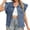 Blue, variant on Women's Washed Wooden Ear Trim Denim Vest Soft Fabric, Oversized, with Pockets, for Multiple Occasions