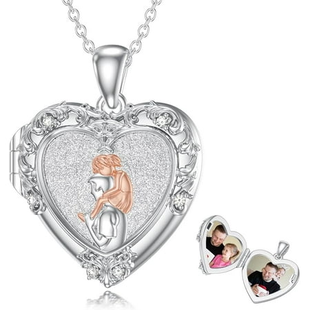 DVEATR Diamond Father Daughter Locket Necklace for Women That Hold Pictures in 925 Sterling Silver Lab Grown Diamond Jewelry Gifts for Daughter from Dad