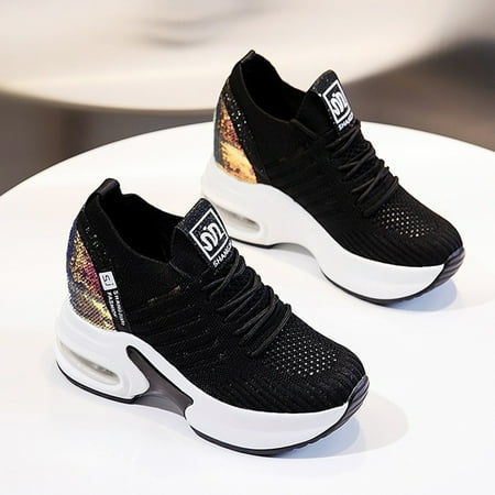 

Woman Lace-Up Sneaker Breathable PU Height Increase Shoes for Office Home Outdoor Wear