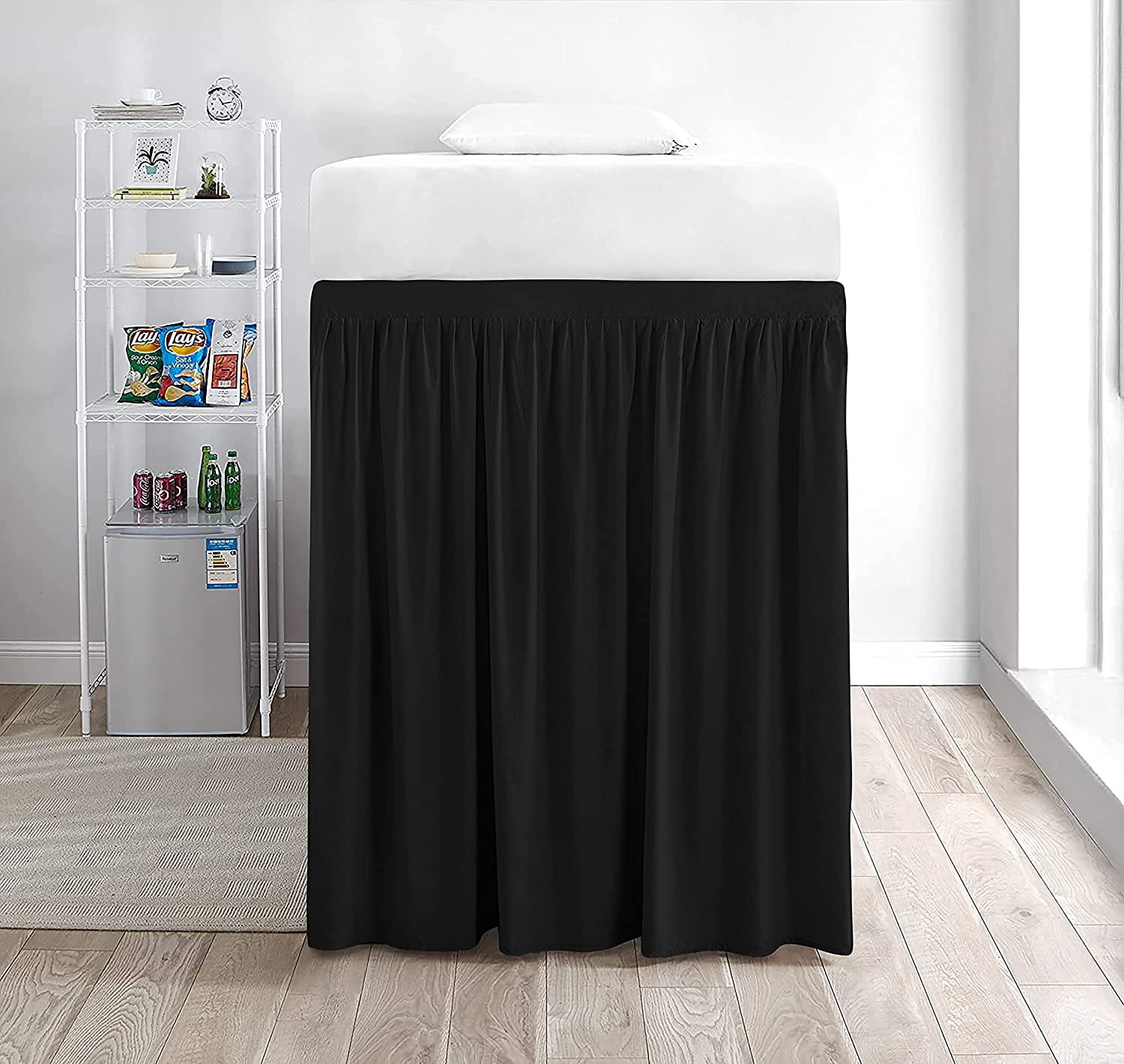 College Dorm Bedskirt, Ruffled Dorm Bedskirt for Dorm Bed, Twin XL Size, 100% Microfiber, Bedskirt Dorm 48" Drop Extra Soft and Luxury -Black Solid.