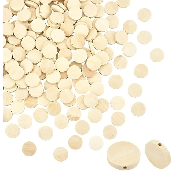 200ps Flat Round Wooden Beads 15mm Drilled Wooden Coins Natural Wooden Beads Wooden Coin Spacer Beads for DIY Christmas Tree Wreath Macrame Garland Craft Jewelry Craft 1.6mm Hole