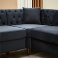 thumbnail image 6 of 83.5" L-Shaped Sectional Sofa with 3 Pillows, Velvet Upholstered Button Tufted Chesterfield Sofa with Nailhead Trims, Oversized Corner Sofa for Living Room, Apartment, Office, Black, 6 of 9