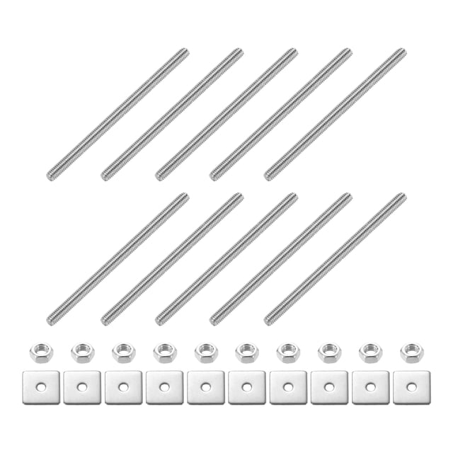 Lot de 10 Tige Entièrement Filetée, M3 x 50mm Acier Inoxydable 304 avec Écrous Rondelles