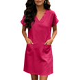 thumbnail image 2 of Womens Elegant Double Pocket Dress V Neck Mini Fashionable Casual Dress, S, 2 of 7