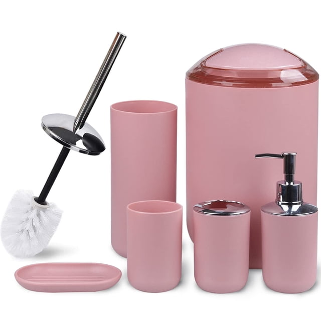 Set de accesorios de baño CERBIOR, conjunto de baño de 6 piezas, color rosa