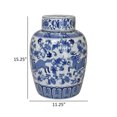 thumbnail image 5 of Benjara BM310024 15 in. Gloomy Ceramic Frame Blue & White Floral Print Decorative Jar, 5 of 5