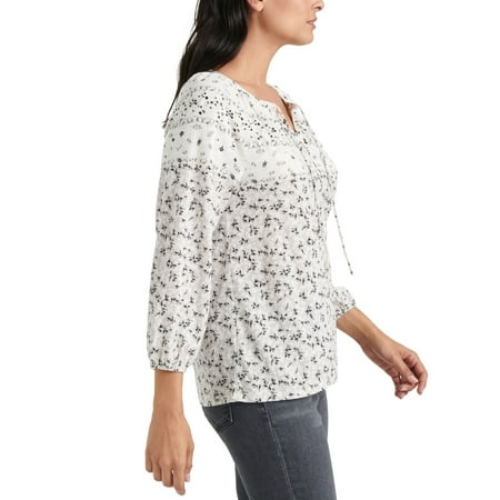 Lucky Brand Women's Printed Cotton Peasant Top White Size Medium