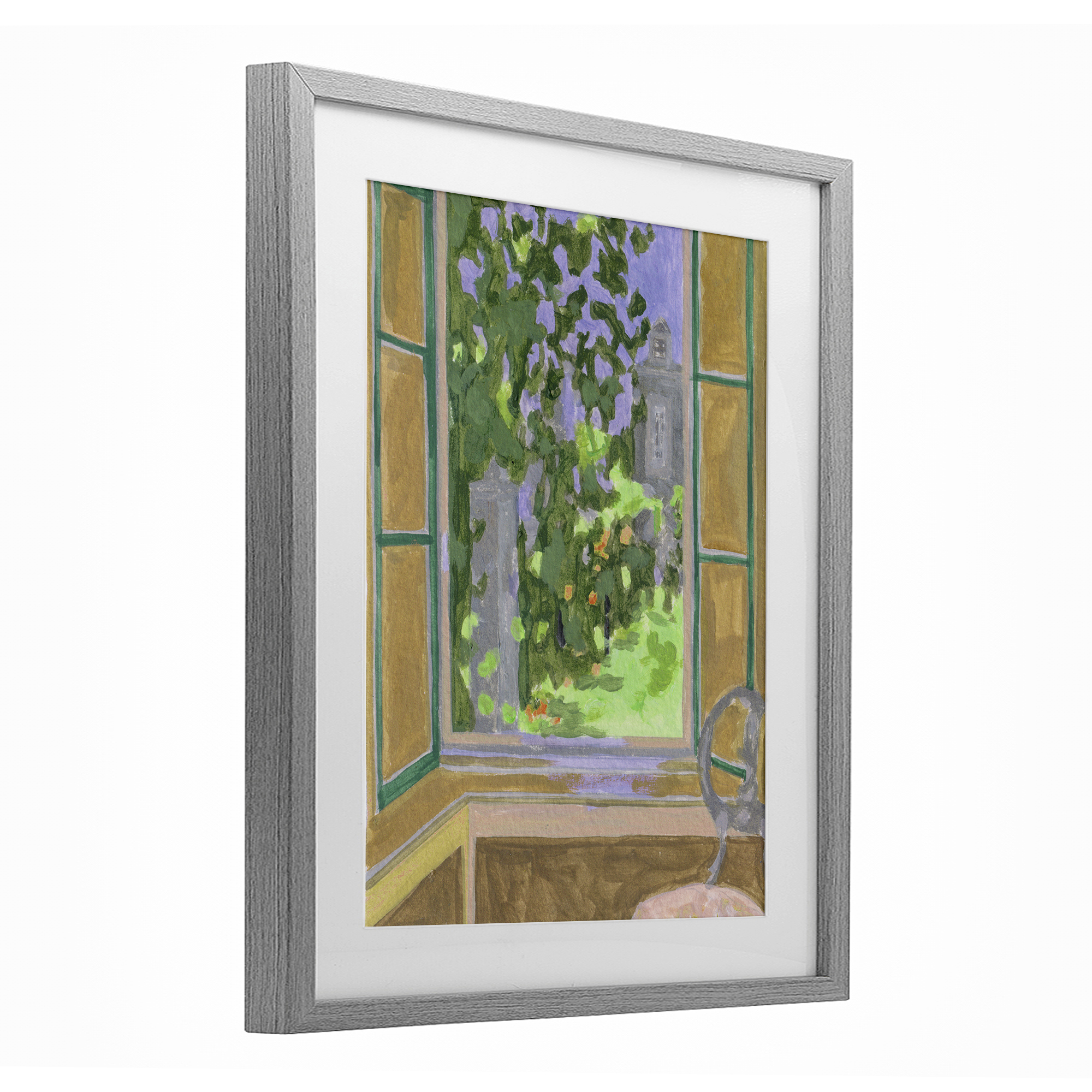Seat For Spring Expression Gray Framed Print Under Glass, design by Melissa Wang