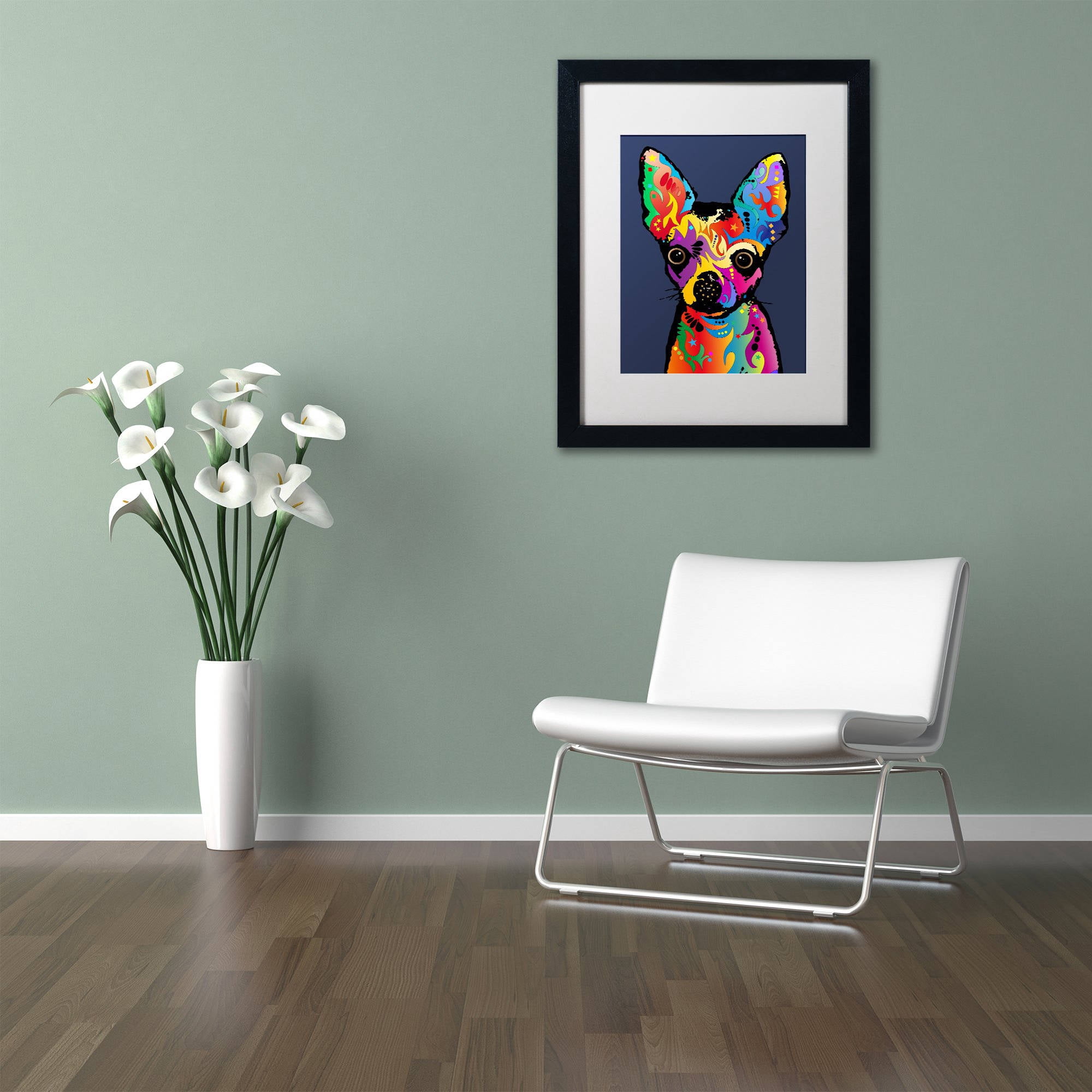 Trademark Fine Art "Chihuahua Dog Blue" Canvas Art by Michael Tompsett, White Matte, Black Frame