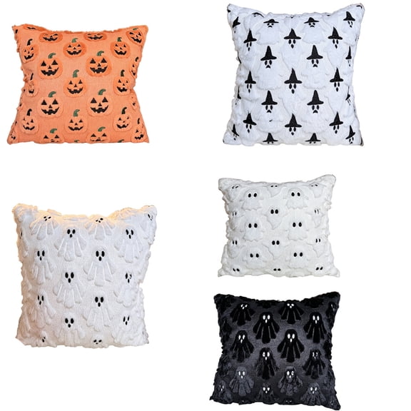 Halloween Pillow Covers 18x18 Embossed Ghost Throw Pillow Case, Spooky Decorative Couch Pillow Covers for Sofa Living Room Bed, Soft Polyester Spandex Halloween Decor by OVFUIZ