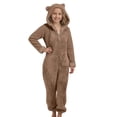 thumbnail image 2 of Iaqnaocc Pajamas Jumpsuit Fuzzy Fleece Hooded Rompers Furry Warm Winter Onesie Size 10-12 Pajamas Sherpa Cute Bear Ears Zip Up Sleepwear Khaki 5-6Years, 2 of 5