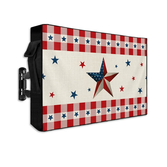 4th of July Country Star Outdoor TV Cover 40 to 43 Inch Waterproof, Independence Day Patriotic Red Checkered 600D Oxford TV Covers with Zipper, Outside Flat TV Screen Protector 40"Wx25"Hx4.5"D