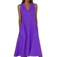 thumbnail image 3 of VBTAPA Cotton Linen Summer Dresses for Women V Neck Sleeveless Maxi Dress Flowy Beach Sundresses Loose Casual Vacation Dresses with Pockets Purple M, 3 of 6