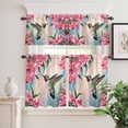 thumbnail image 2 of 3 Piece Kitchen Curtains and Valances Set Hummingbird Cafe Curtains 24 Inch Length Spring Summer Pink Red Flower Leaf Valance & Tier Curtain for Living Room Bedroom Small Window 54"x18"+27"x24"*2, 2 of 6
