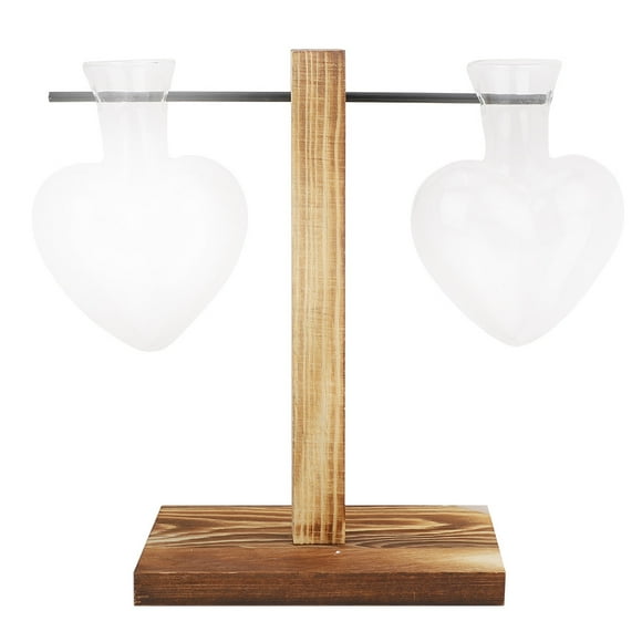 ZPSHYD Station de Propagation des Plantes, Vase en Verre pour Terrarium de Plantes avec Support en Bois en Forme de Boule de Coeur Contenant de Plantes hydroponiques décor de Bureau de Table