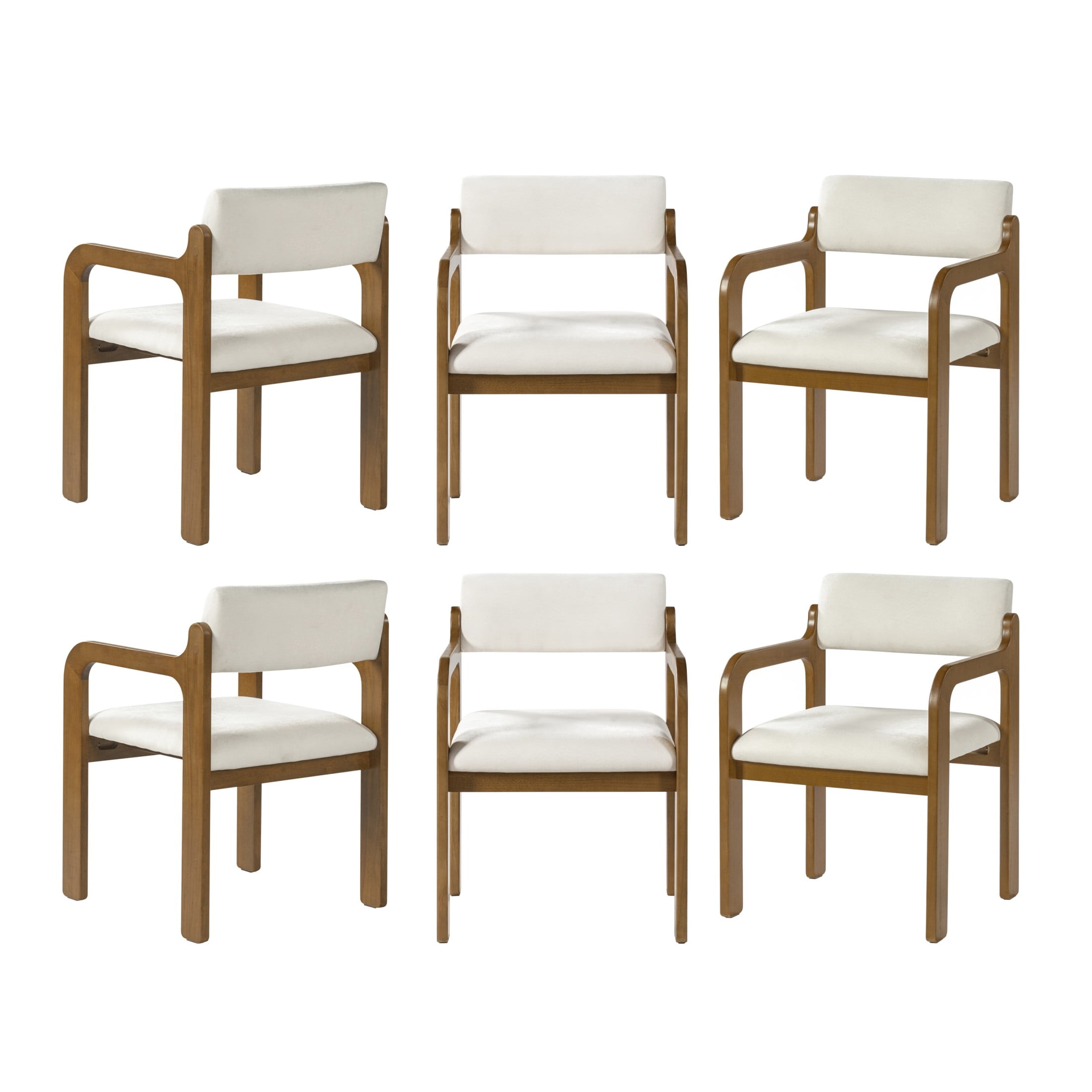 Christopher Knight Home Modern Upholstered Dining Chairs with Wood Frame, Walnut+Beige, Set of 6
