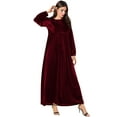 thumbnail image 3 of Women'S Velvet Maxi Dress Casual Solid Color High Waist Long Sleeve Fall Winter Flowy Gown Wine Red L, 3 of 7