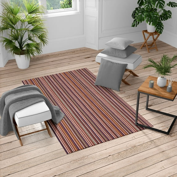 Geometric Turkish Area Rug, Retro Vertical Bands Wavy Striped Lines Hand Drawing Abstract Illustration, Soft Carpet for Living Room Decor with Distressed Look, 5.2' X 7.6', Pale Maroon, by Ambesonne