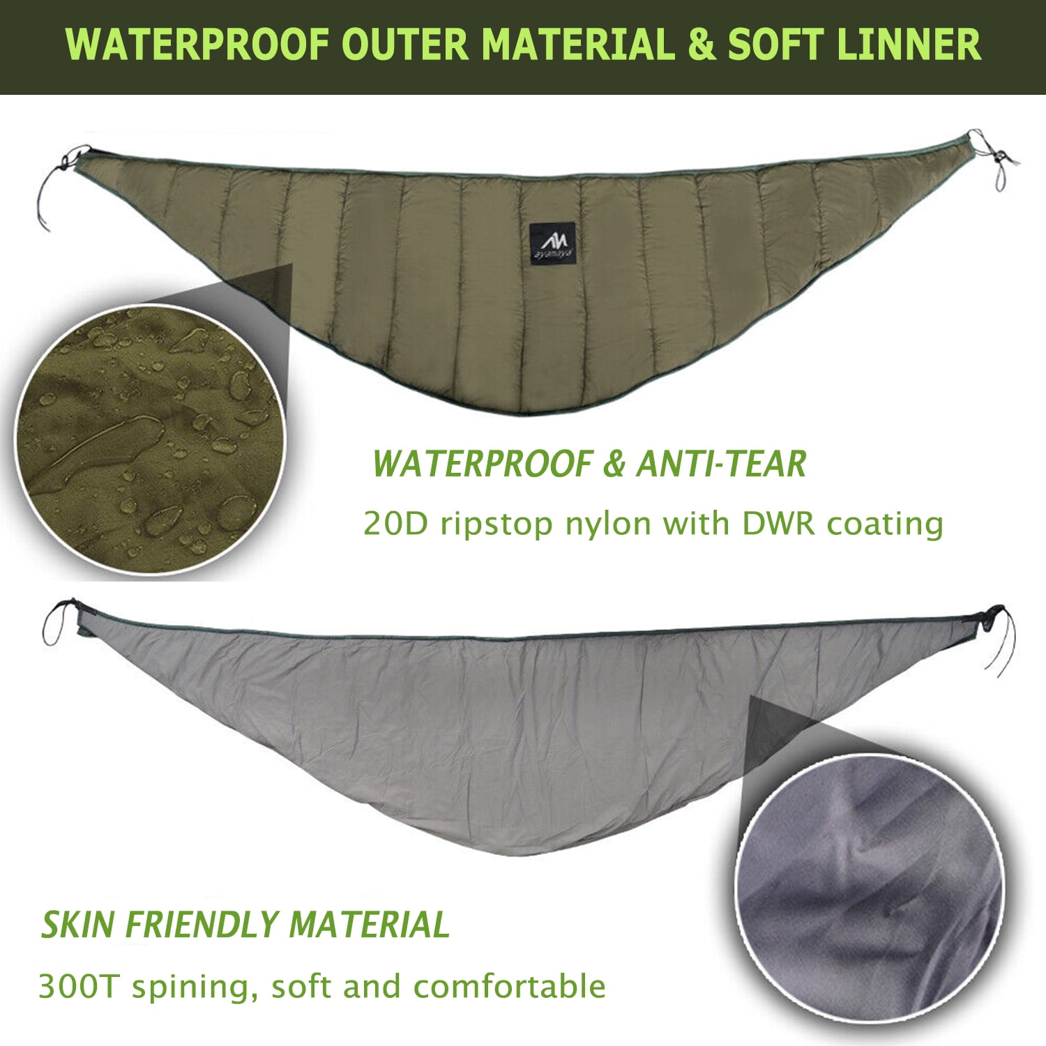 Ultralight Hammock Underquilt, Portable Large Single & Double Camping Quilt for Hammocks Great for Outdoor Hiking Backpacking Travel