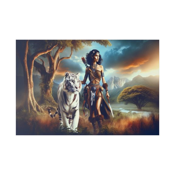 Amazon Warrior & White Tiger - Matte Canvas, Wall Decor Wall Art Home Decor
