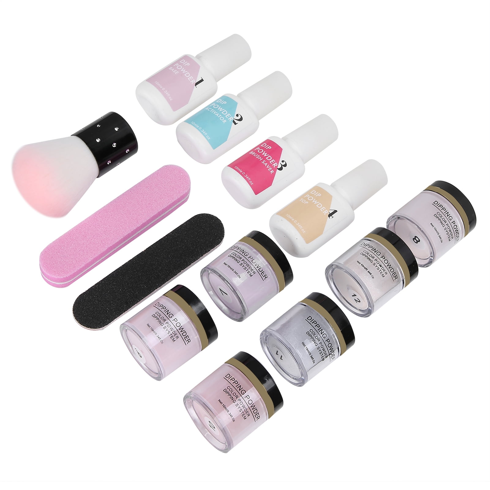 Rupoun 8-Piece Nail Dipping Powder Set, Base Coat Top Coat Dust Brush Manicure Tool Kit K1214 (7.48 inches / 19 cm)