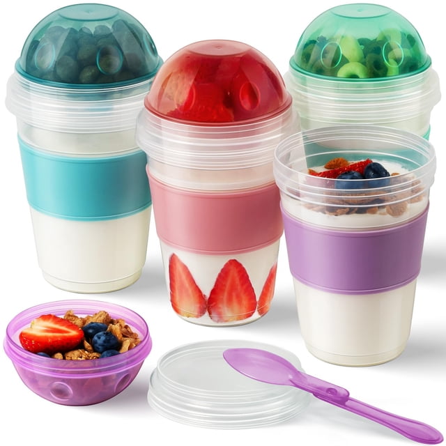 Vasos para helado de yogur Freshmage, paquete de 4, 600 ml, con tapa y cuchara