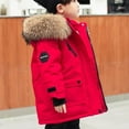 thumbnail image 6 of Girls' Hooded Long Puffer Coat Zip Up Thickened Mid Length Pocket Jacket Kids Casual Warm Overcoats, Red 15-16 Years, 6 of 7