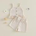 thumbnail image 4 of NIEWTR Toddler Baby Girl Clothes Fly Sleeve Tops Shorts Cute Summer Spring Outfits Infant Clothing Set (Beige,2-3 Years), 4 of 7