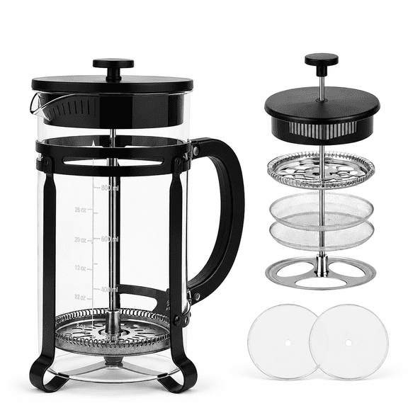 Press Coffee Maker 34oz Glwith Extra Filter-black | Thickened Stainless Steel For Cold Brew Tea & Cocoa