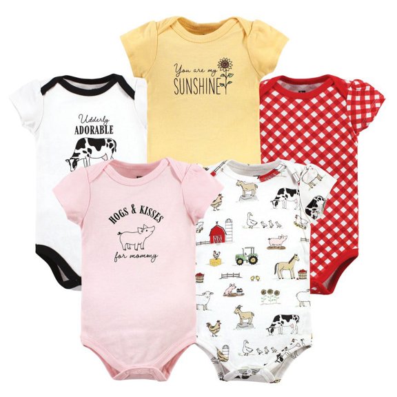 Hudson Baby Short Sleeve Bodysuits, 5-Pack, Newborn- 24 Months