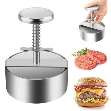 304 Stainless  Steel Burger Press, Adjustable Hamburger Meat Press, Non Stick Patty Making molds are Suitable for Beef, Vegetables, Burgers and Cooking, Silver(Dishwasher Safe)